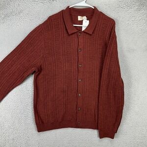 Marine Layer Mens Arthur Sweater Button Down XL Rust Brown Merino Wool Blend NEW